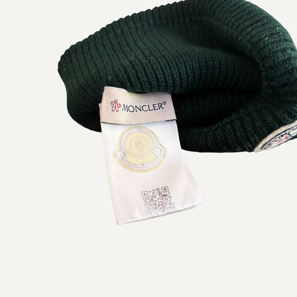 Size OS - Moncler Knitted Wool Men's Logo Green Beanie - Picture 3 of 4